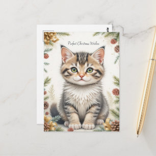 Süßes Kätzchen Florales Weihnachten Cute Pastell Postkarte