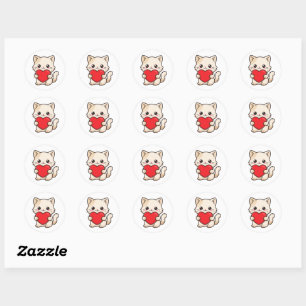 Süßes Kätzchen hält rotes Herz - Adorable Kawaii C Runder Aufkleber