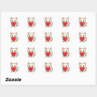 Süßes Kätzchen hält rotes Herz - Adorable Kawaii C Runder Aufkleber