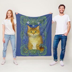 Süßes Kätzchen im Vintage-Art-Nouveau-Stil Fleecedecke