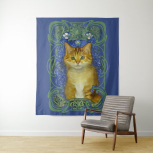Süßes Kätzchen im Vintage-Art-Nouveau-Stil Wandteppich