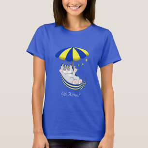 Süßes Kätzchen in Blau- und Gelb-Hängematten-T-Shi T-Shirt