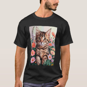 Süßes Kätzchen Katze Blume Floral Garten T-Shirt