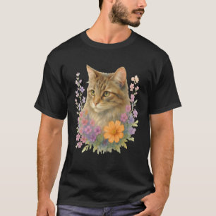 Süßes Kätzchen Katze Blume Floral Garten T-Shirt