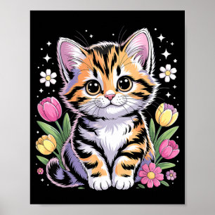 Süßes Kätzchen Katze Floral Kawaii Poster