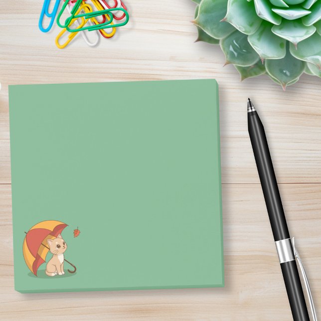 Süßes Kätzchen Katze Rot Gelb Regenschirm Fall Grü Post-it Klebezettel (Von Creator hochgeladen)