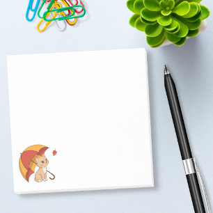Süßes Kätzchen Katze Rot Gelb Regenschirm Fall Post-it Klebezettel