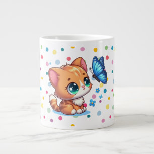 Süßes Kätzchen/Katze & Schmetterling Jumbo-Tasse