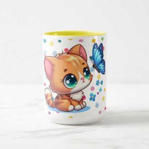 Süßes Kätzchen/Katze & Schmetterling Tasse