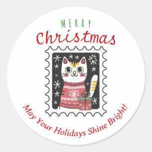 Süßes Kätzchen Lustige Weihnachten Katze Frohe Wei Runder Aufkleber