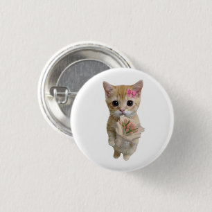 Süßes Kätzchen mit Blumen Pin   Wohlgenährter Katz Button