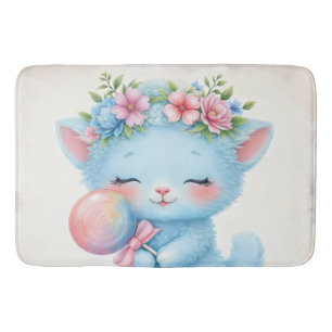 Süßes Kätzchen mit Lutscher Blumale Illustration Badematte