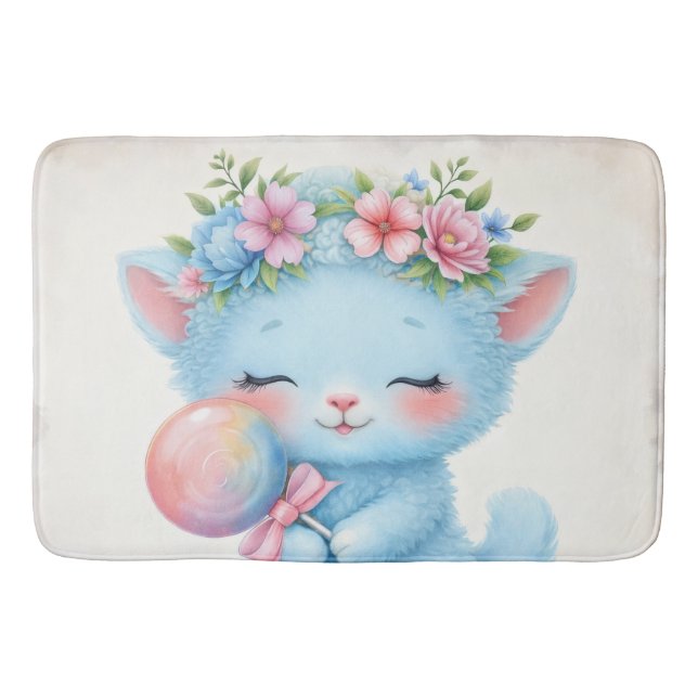 Süßes Kätzchen mit Lutscher Blumale Illustration Badematte (Vorderseite)