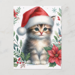 Süßes Kätzchen mit Santa-Hut Weihnachtspostkarte Postkarte