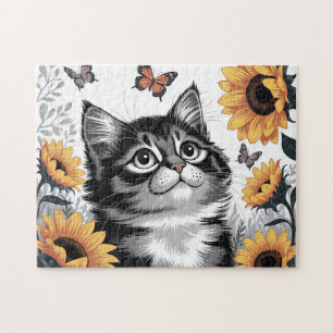 Süßes Kätzchen mit Sonnenblumen Puzzle