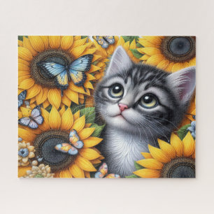 Süßes Kätzchen mit Sonnenblumen Puzzle
