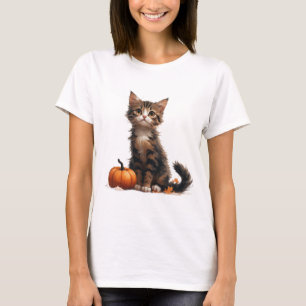 Süßes Kätzchen neben Kürbis Halloween 🎃 T-Shirt