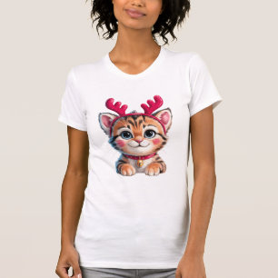Süßes Kätzchen-Rentier Lustiger Weihnachts-Katze T-Shirt
