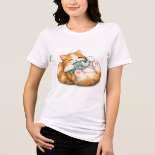 Süßes Kätzchen umarmt Fisch Aquarell Tri-Blend Shirt