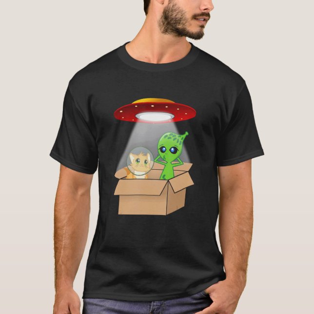Süßes Kätzchen und Alien-Pappschiff T-Shirt (Vorderseite)