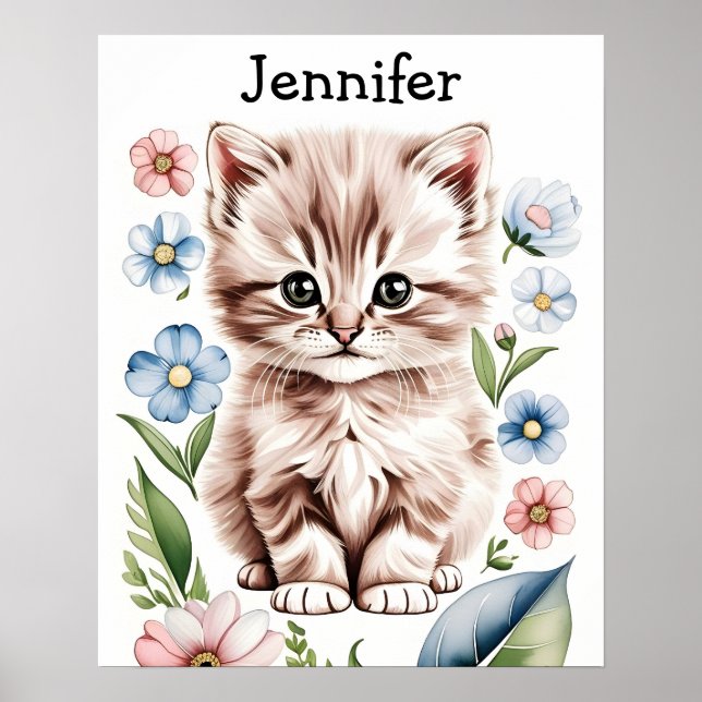 Süßes Kätzchen und Frühlingsblumen Poster (Vorne)