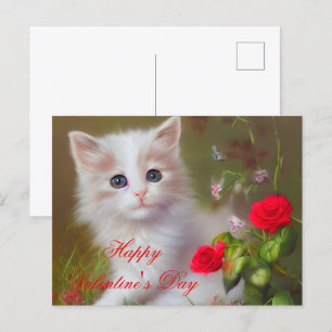 Süßes Kätzchen und Rosen Valentinstag Postkarte