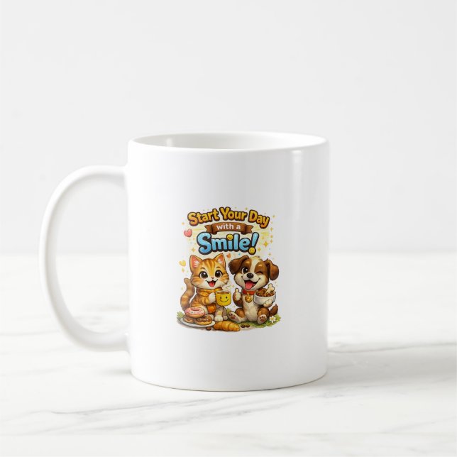 Süßes Kätzchen- und Welpen-Tassendesign Kaffeetasse (Links)