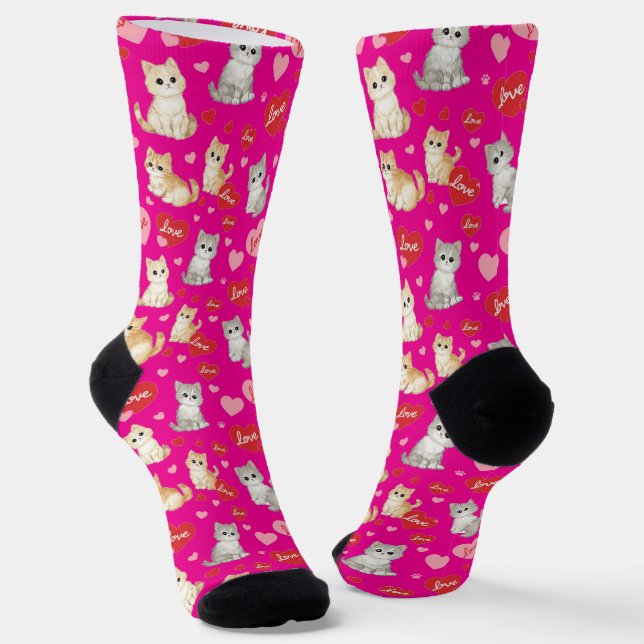 Süßes-Kätzchen-Valentinstag-Crew-Socken Socken (Gewinkelt)