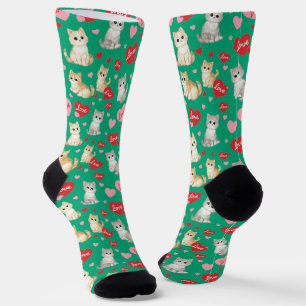 Süßes-Kätzchen-Valentinstag-Crew-Socken Socken