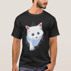 Süßes Kätzchen zerrissenes Tuch Bekleidung Weiß Sü T-Shirt