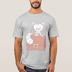 Süßes Katze-in-Polka-Punkt-Koffer-Grafik-T-Shirt T-Shirt