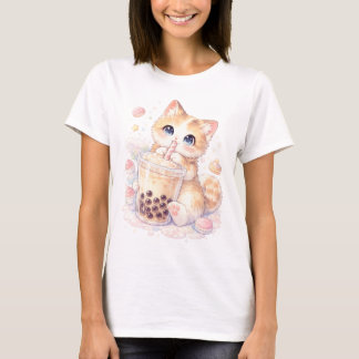 Süßes Katzen-Boba-Shirt, Kawaii-Bubble-Tea-Katzen- T-Shirt