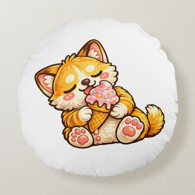 Süßes Katzen Eiscreme Rundes Kissen (Vorderseite)