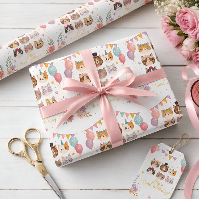 Süßes Katzen-Geburtstags-Geschenkpapier Geschenkpapier (Von Creator hochgeladen)