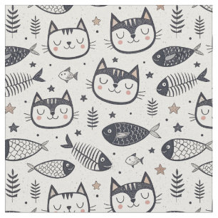 Süßes Katzen-Gesicht & Fischgräten-Muster - Kinder Stoff