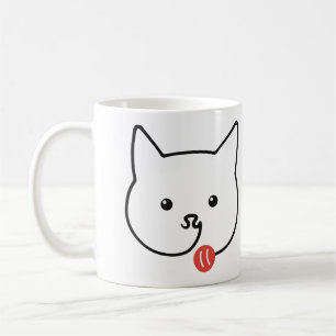 Süßes Katzen-Gesicht in Ein-Linien-Kunst mit rotem Kaffeetasse