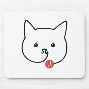 Süßes Katzen-Gesicht in Ein-Linien-Kunst mit rotem Mousepad