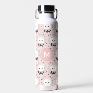 Süßes Katzen-Gesicht Rosa Punktmuster Monogramm Trinkflasche
