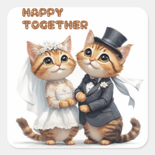 Süßes Katzen-Hochzeitspaar Mit Blumenstrauß Hochze Quadratischer Aufkleber