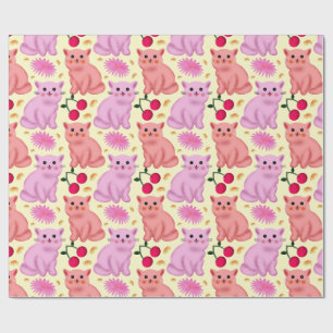 Süßes Katzen-Kirsch-Blumenmuster   Kawaii-Kätzchen Geschenkpapier