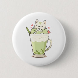 Süßes Katzen-Matcha-Boba-Getränk Kawaii-Design Button