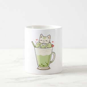 Süßes Katzen-Matcha-Boba-Getränk Kawaii-Design Kaffeetasse