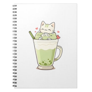 Süßes Katzen-Matcha-Boba-Getränk Kawaii-Design Notizblock