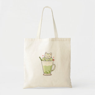 Süßes Katzen-Matcha-Boba-Getränk Kawaii-Design Tragetasche