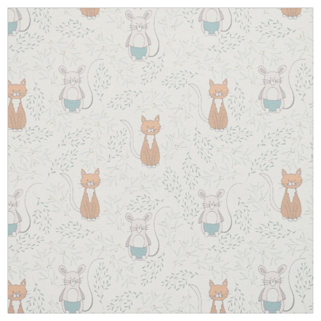 Süßes Katzen-Maus-Muster  Stoff (Muster)
