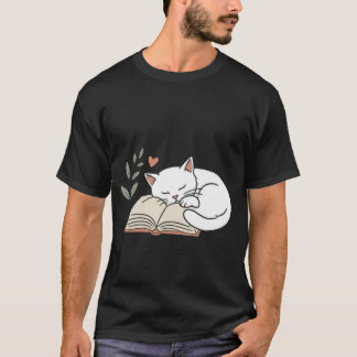 Süßes Katzenbuchliebhaber Lesen Minimalistisches D T-Shirt