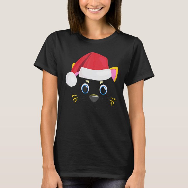Süßes Katzengesicht Grafik Weihnachtskatzengesicht T-Shirt (Vorderseite)