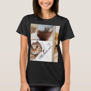 Süßes Katzenliebhaber-Collage-T-Shirt mit Meow-Des T-Shirt