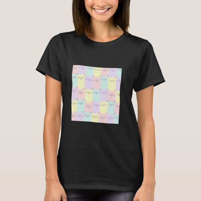 Süßes Katzenmuster mit Pastell T-Shirt (Vorderseite)