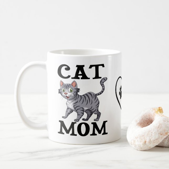 Süßes Katzenmutter-Geschenk Graue Tabby-Tiger-Katz Kaffeetasse (Mit Donut)